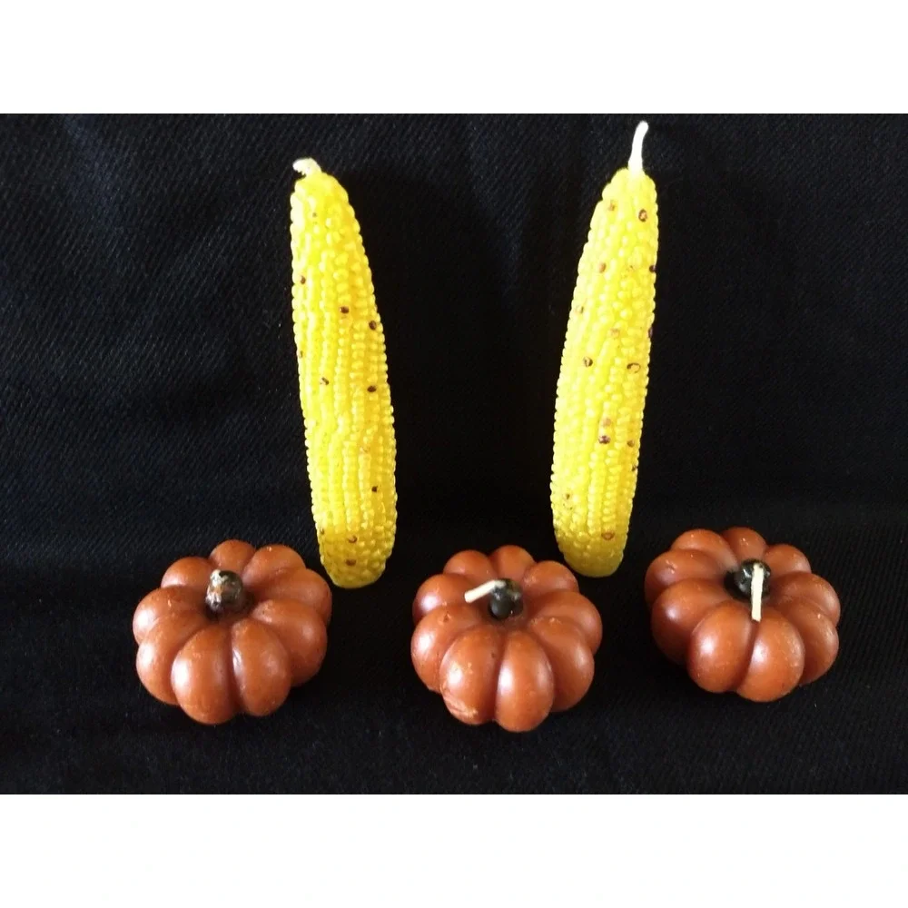 Thanksgiving Corn Cob & Mini Pumpkin Candles Lot/5 Decorative Yellow Orange New‎